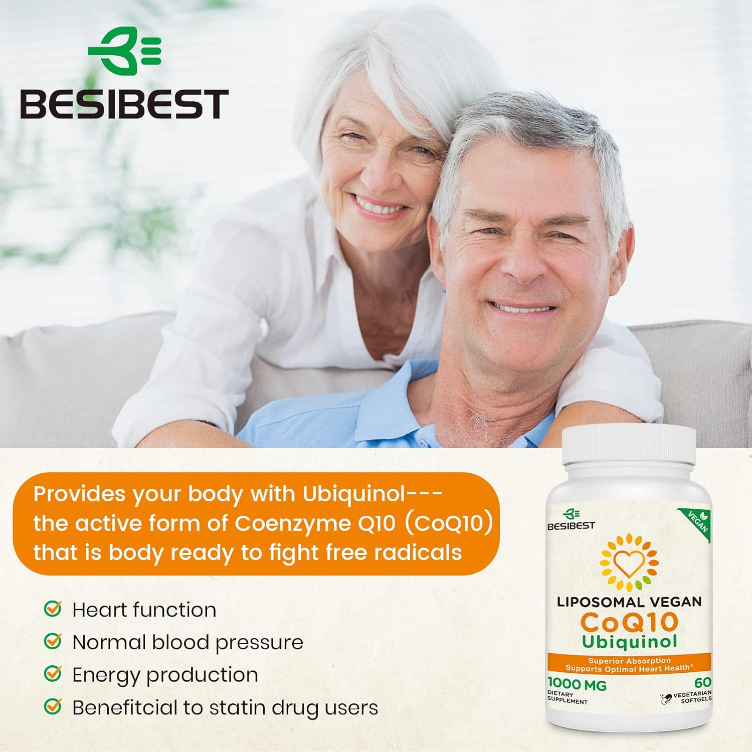 1000 mg liposomal CoQ10 Ubiquinol, 360 cápsulas blandas veganas, suplemento de ubiquinol CoQ10 de alta absorción, forma antioxidante activa de la