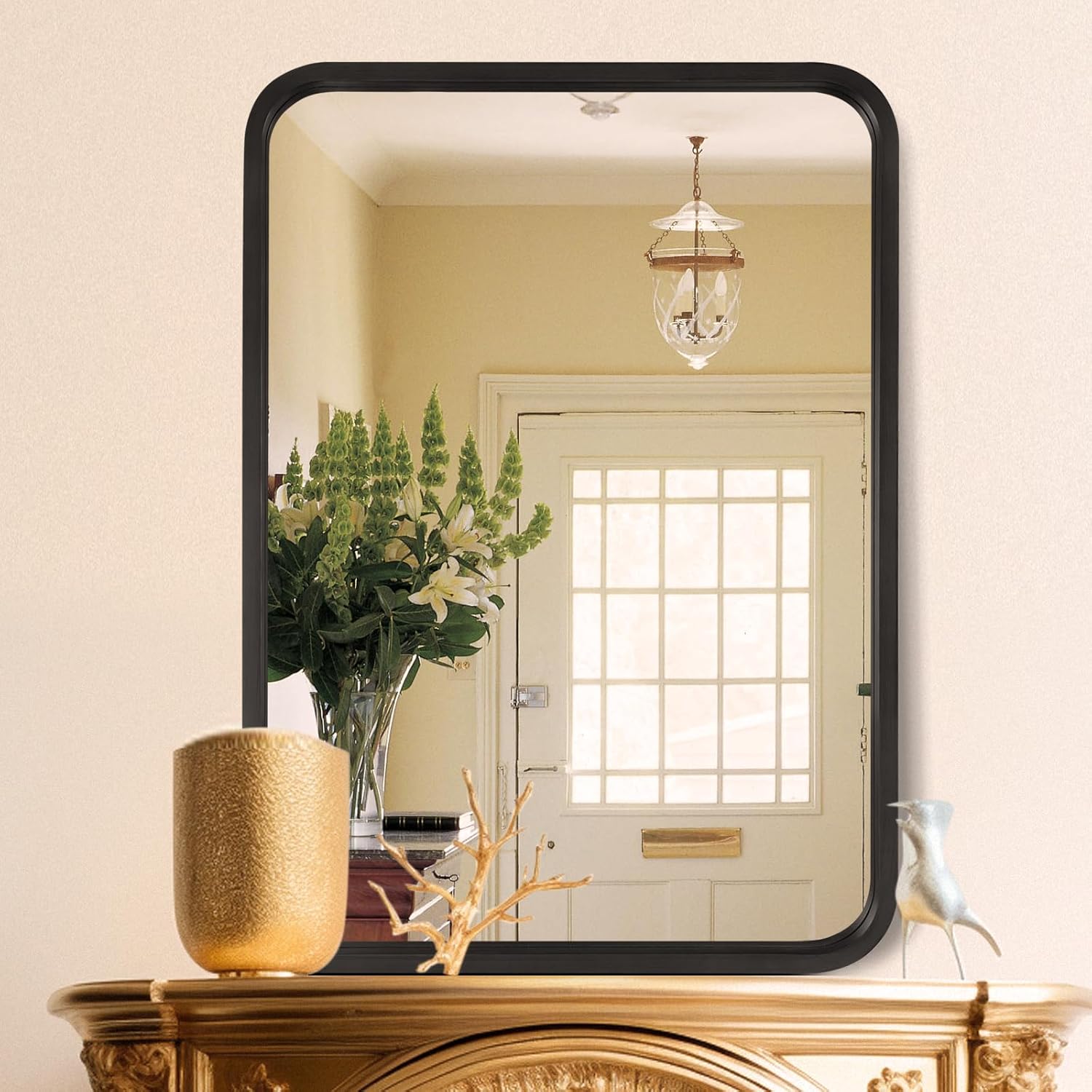 WallBeyond Espejo de madera de 24 x 36 pulgadas para baño, espejo de pared con marco de madera, espejo rectangular montado en la pared para tocador