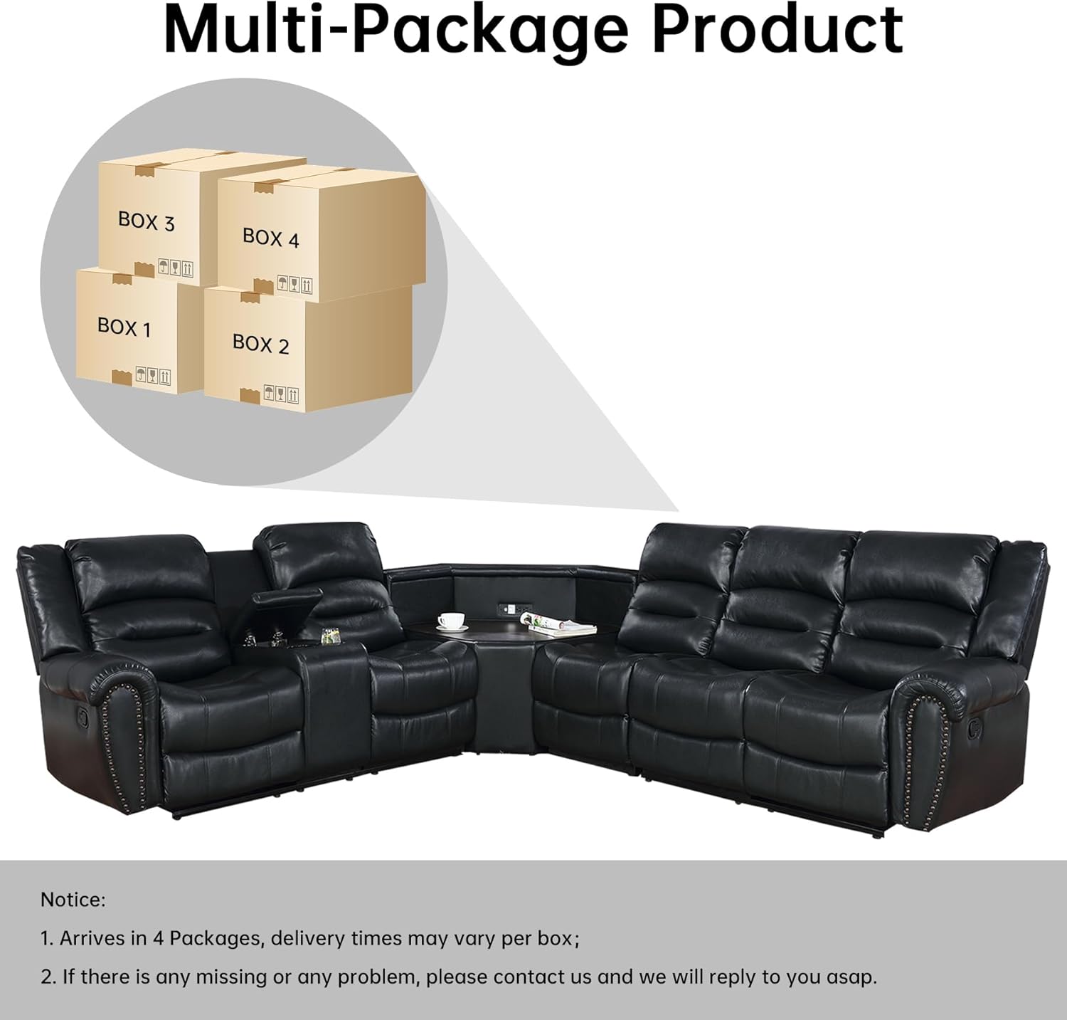 Nathaniel Home Cuero reclinable seccional, negro