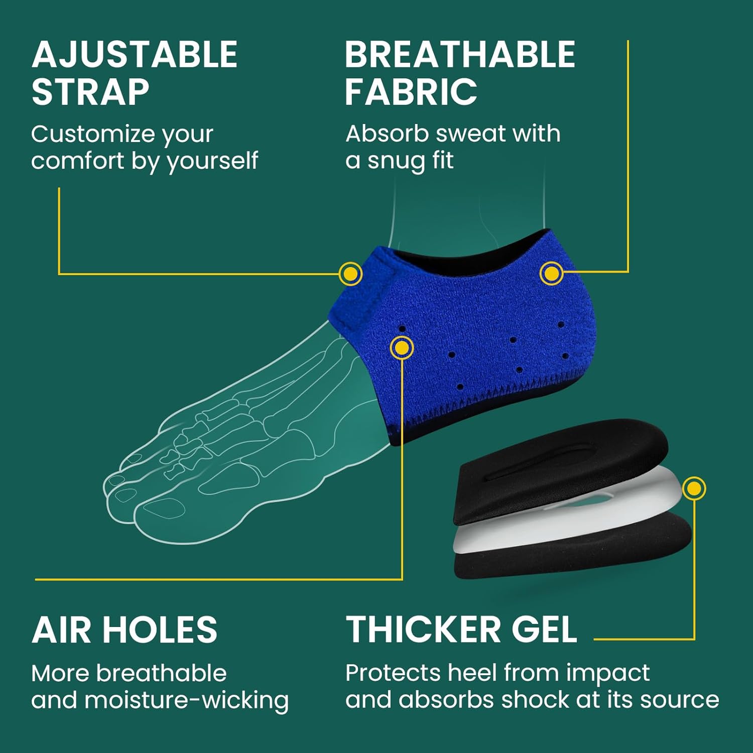 Protector de fascitis plantar para zapatos, taloneras Welnove para aliviar el dolor, insertos y almohadillas para tendinitis de Aquiles, cojín de