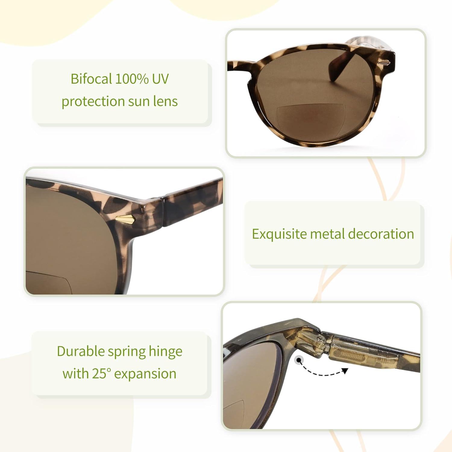 Madison Avenue Gafas de sol redondas bifocales de lectura para mujeres y hombres, bisagra de resorte, protección UV, lentes de lectura solar