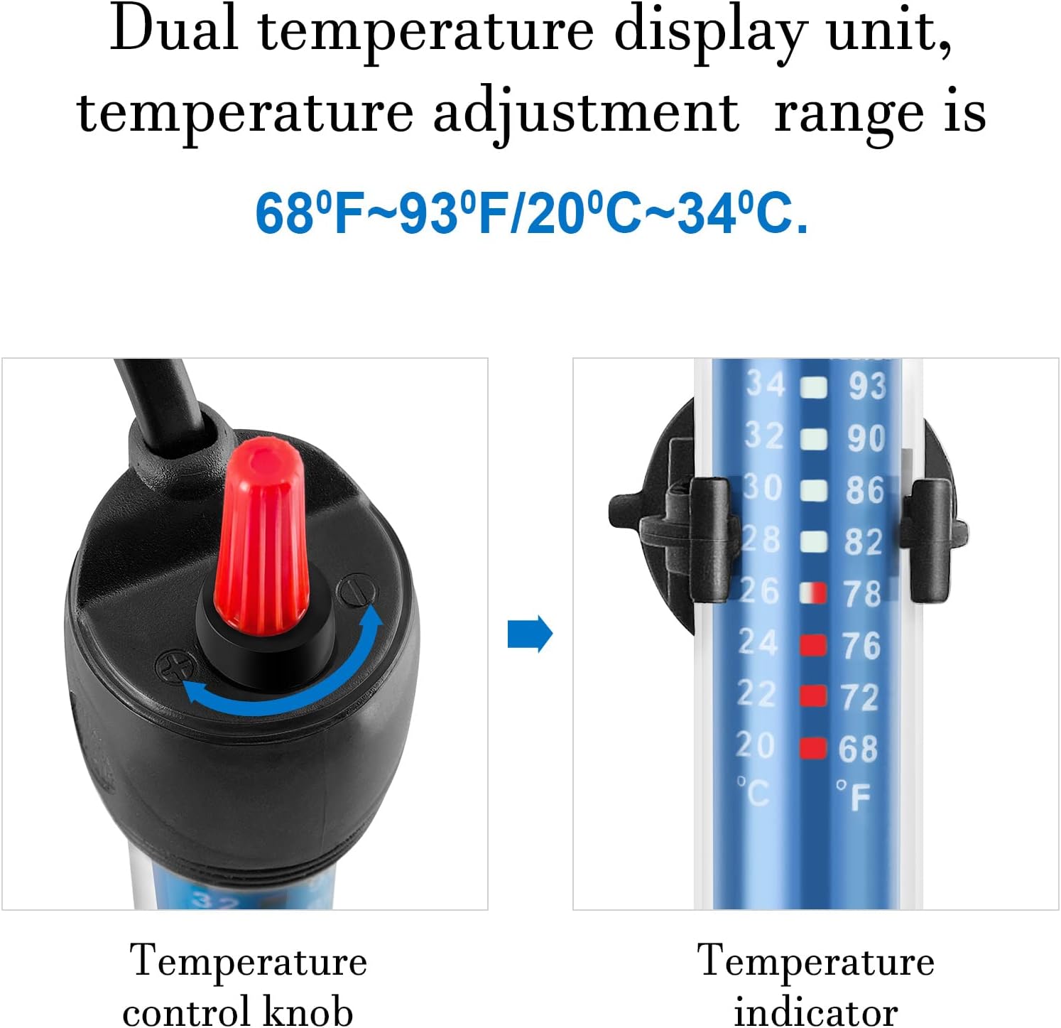 FEDOUR Calentador sumergible de acuario de 50 W, 100 W, 300 W, calentador de agua de vidrio ajustable para tanque de peces y tortugas de 5 a 70