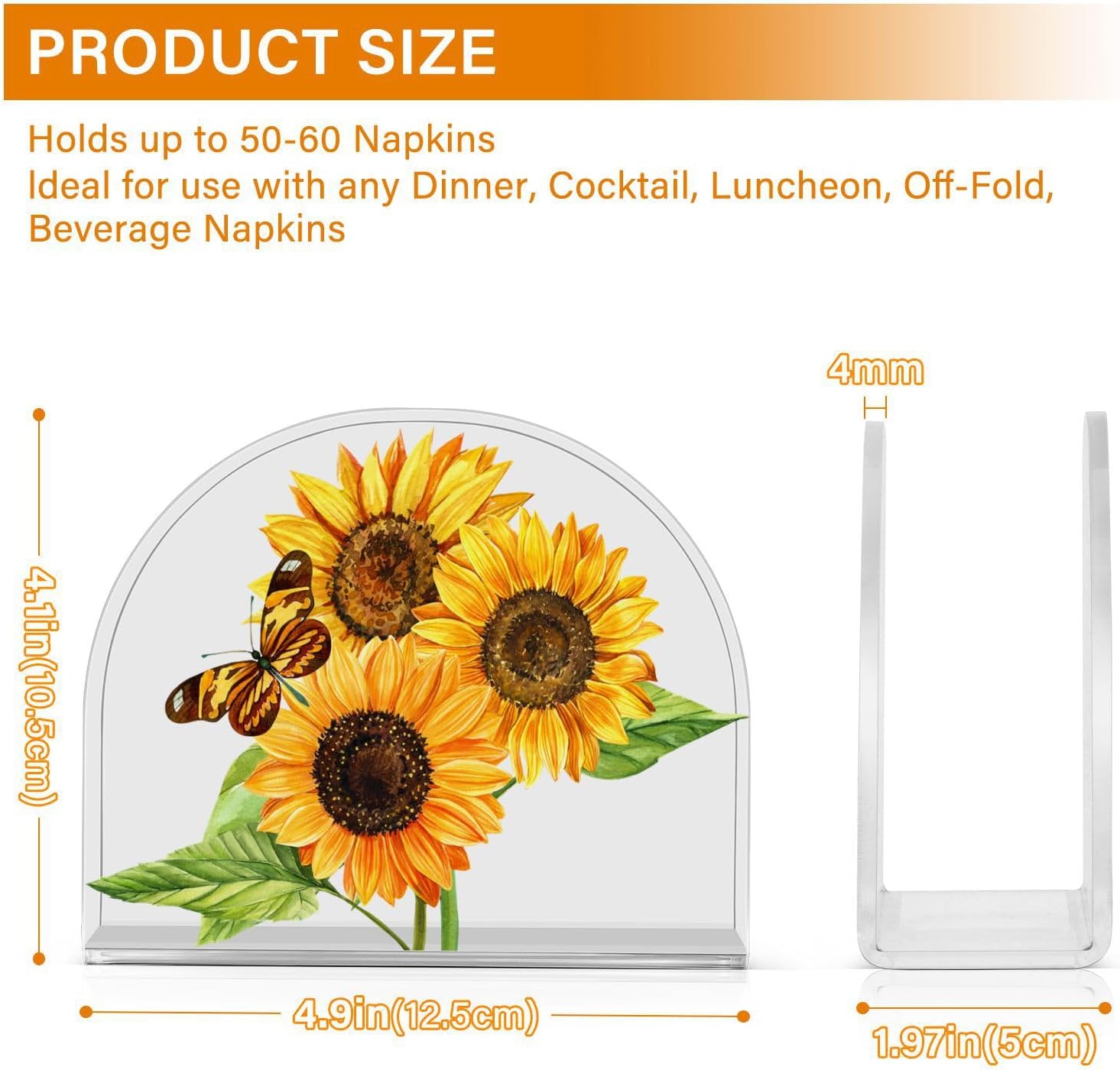Servilletero de acuarela de girasoles y mariposas, servilleteros acrílicos para mesa de cóctel, dispensador, soporte de papel para cocina, comedor,