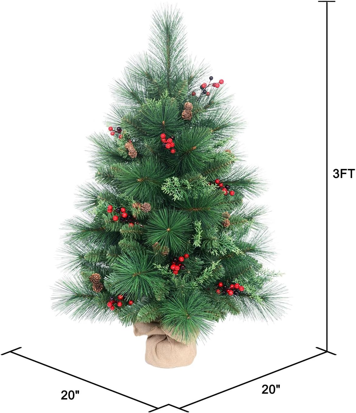 Árbol de Navidad pequeño de 3 pies con 172 puntas de rama, aguja de mano, mini árbol mixto de polietileno y PVC, árboles de Navidad artificiales de