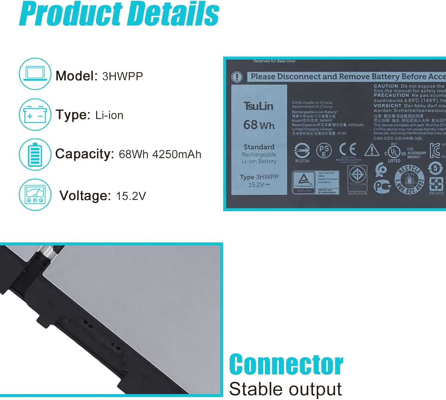 3HWPP – Batería de repuesto para laptop Dell Latitude 5401 5410 5411 5501 5510 5511 Precisión 3541 3551 Inspiron 7706 2 en 1 Inspiron 17 75007506 2