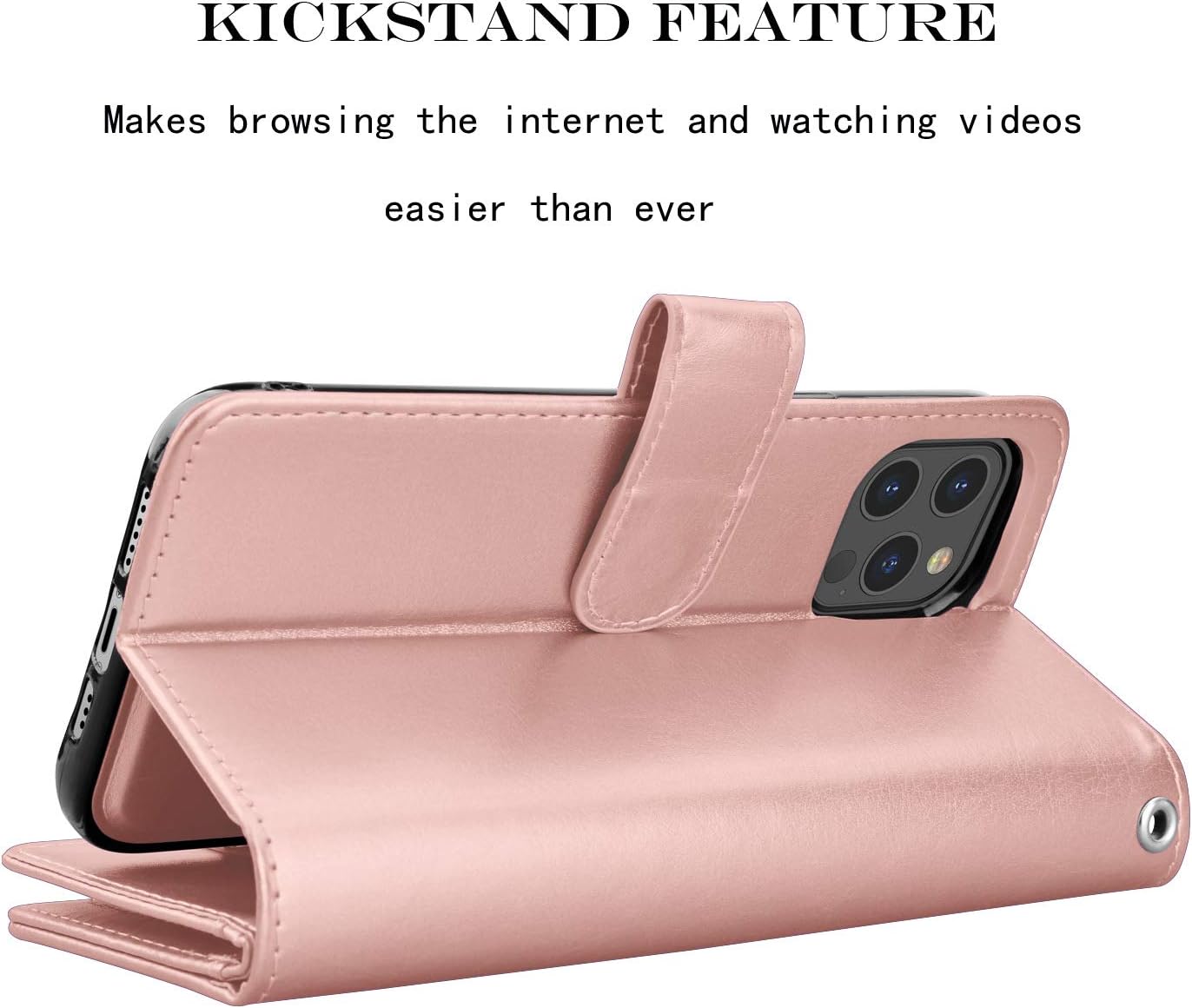 Njjex Funda tipo cartera para iPhone 12 Pro Max de 6.7 pulgadas (2020), 9 ranuras para tarjetas, piel sintética, soporte desmontable, cordón,