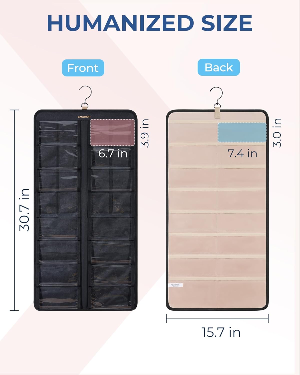 BAGSMART Organizador de joyas colgante, estuche de almacenamiento para lentes de sol a prueba de polvo montado en la pared, estuche de viaje de