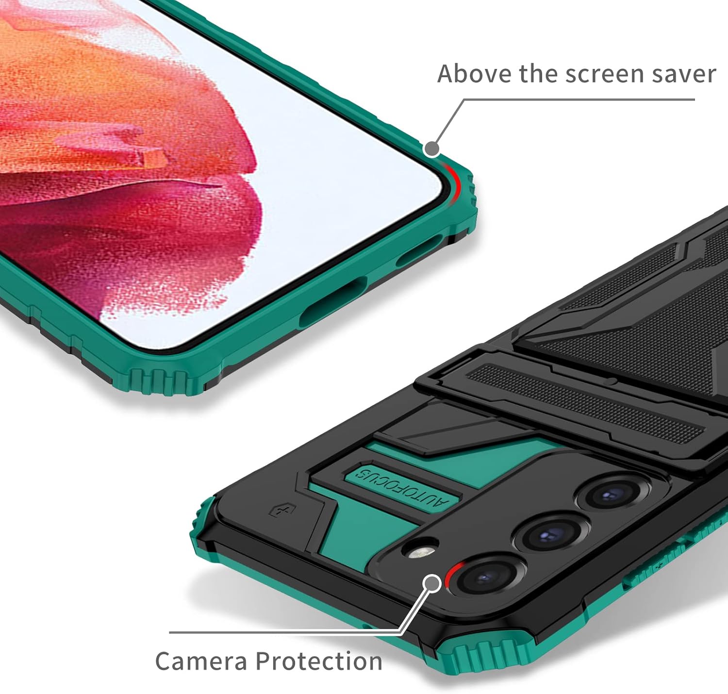 Asuwish Funda de teléfono para Samsung Galaxy S21 FE Gaxaly S 21 FE 5G con protector de pantalla de vidrio templado y soporte delgado para tarjeta