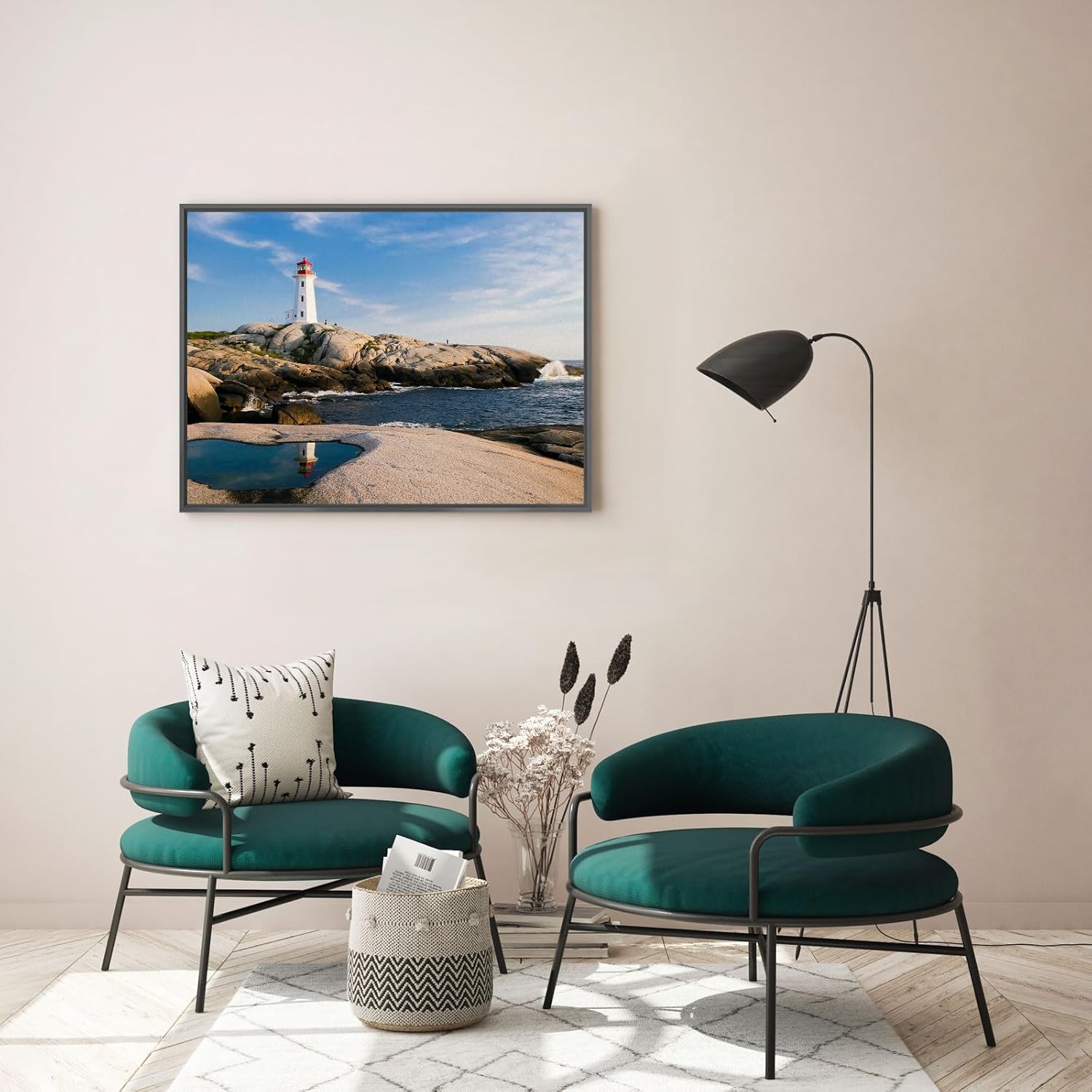 RAREVAY Decoración de playa, faro, arte de pared, decoración de gaviota, impresiones en lienzo de aves marinas, pinturas de veleros, cuadros de