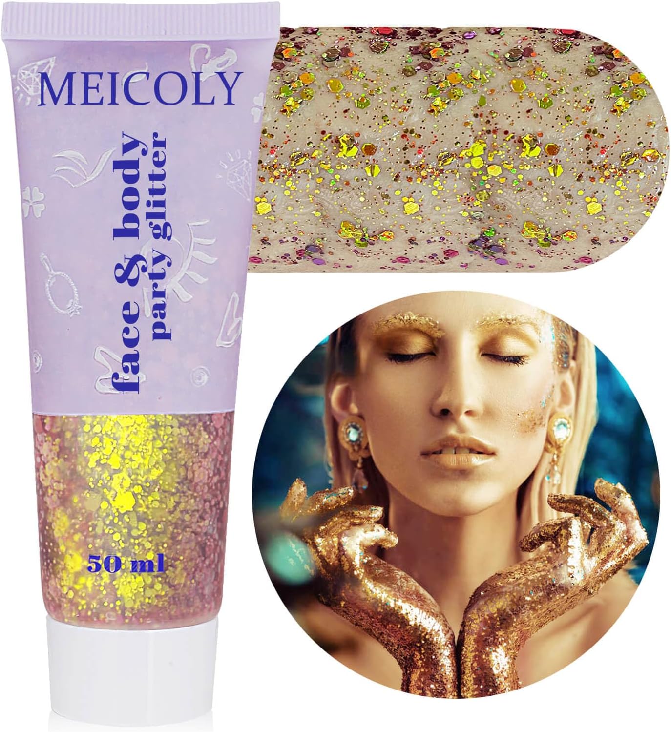 MEICOLY Purpurina corporal dorada camaleón, pintura facial con purpurina gruesa, gel de purpurina de cara de sirena que cambia de color, lentejuelas