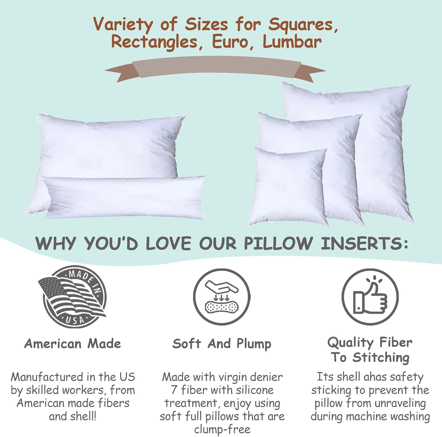 Pillowflex – Inserto de almohada de plumón sintético, 18 x 18 pulgadas, inserto para almohada de cama, sofá, sillón, almohada decorativa de
