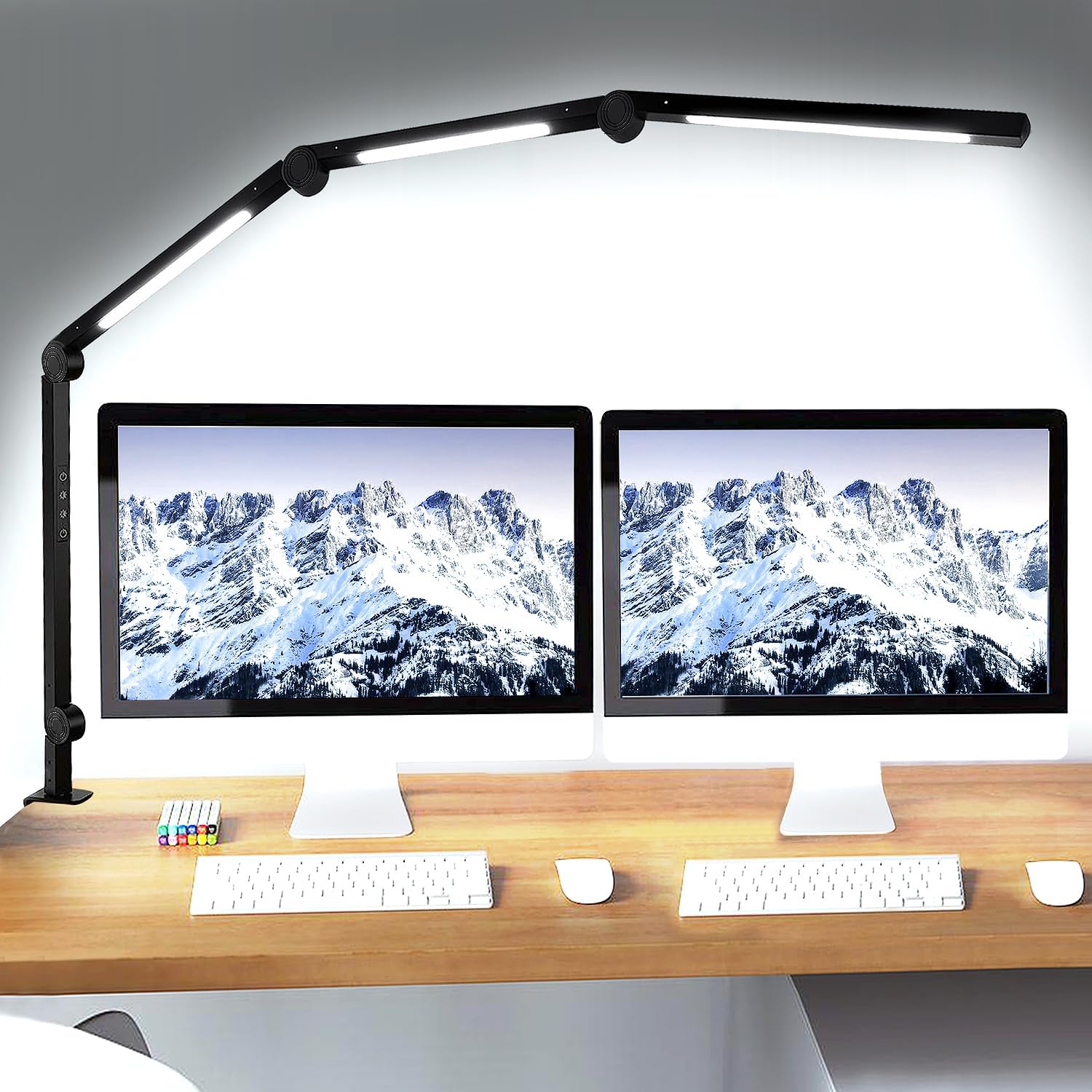 LED Desk Lamp with Clamp Flexible 4 sections Swing Arm Three light sources desk light, 4 Color Modes & 5 Brightness, Eye Caring Led table light with