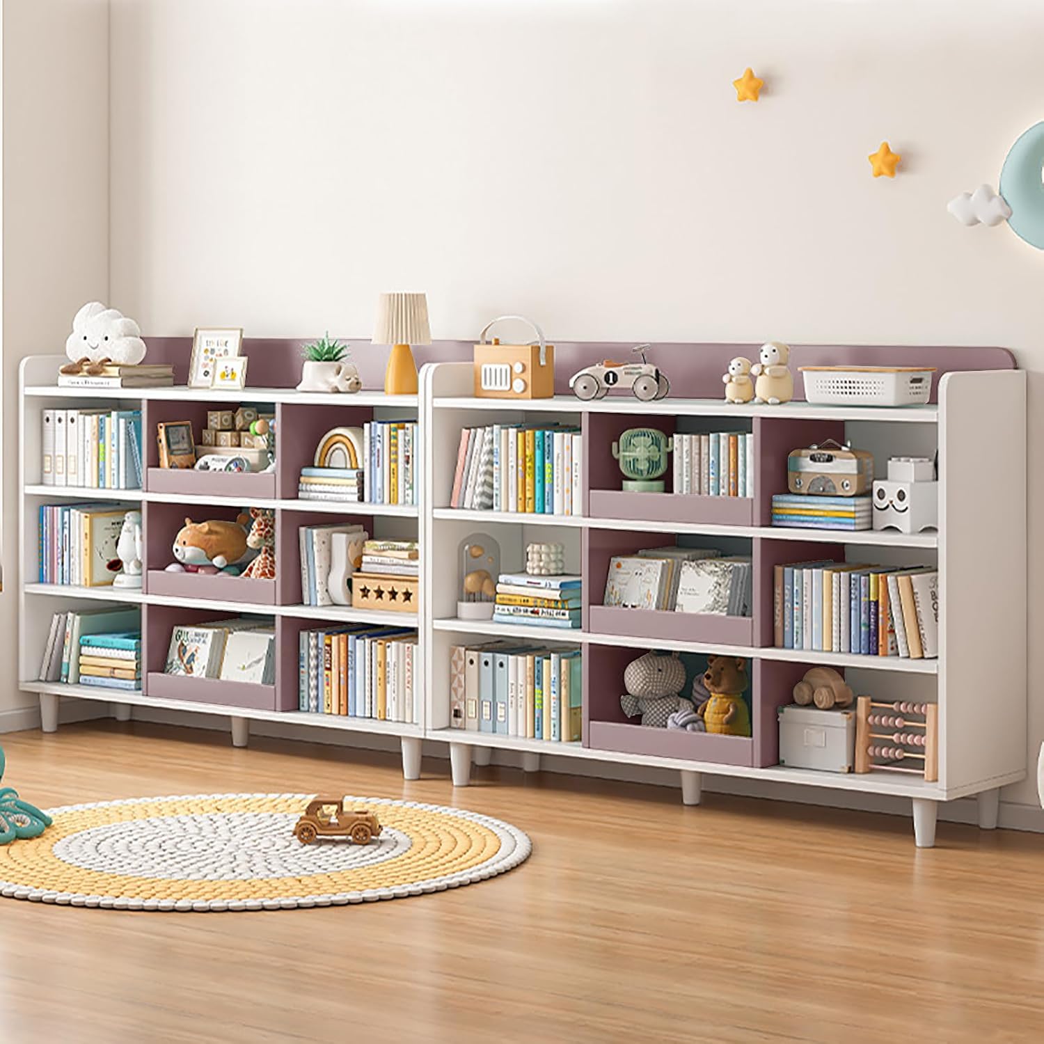 Estantería de madera en forma de cubo con patas, estante abierto de 3 niveles para niños, organizador de almacenamiento para libros y juguetes,