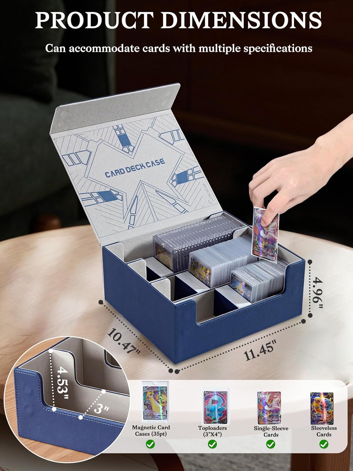 Toploader Cajas de almacenamiento de tarjetas, caja de almacenamiento de tarjetas coleccionables con cierre magnético, caja de cuero sintético para