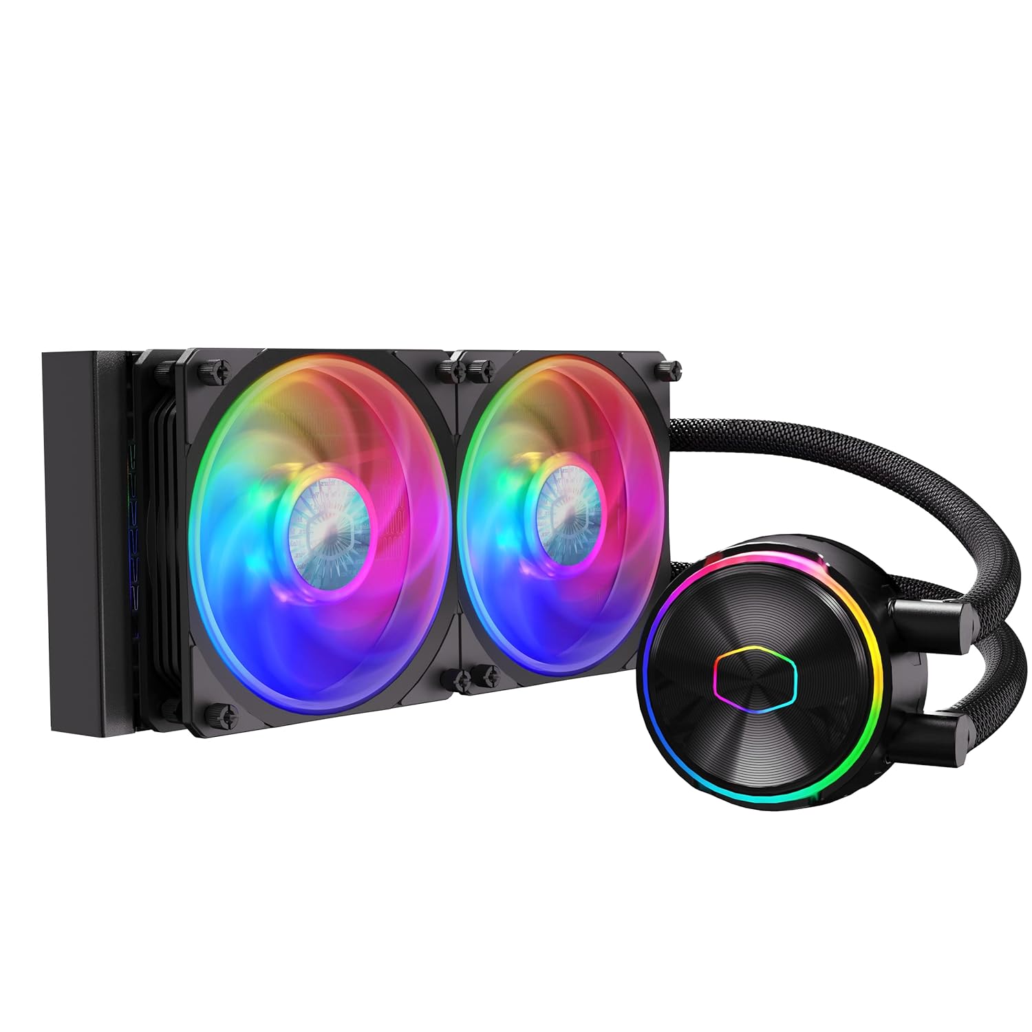 Cooler Master MasterLiquid PL240 FLUX Serie 240mm, AIO, enfriador líquido de CPU, 0 RPM, bomba de doble cámara, base de cobre ampliada, ventiladores