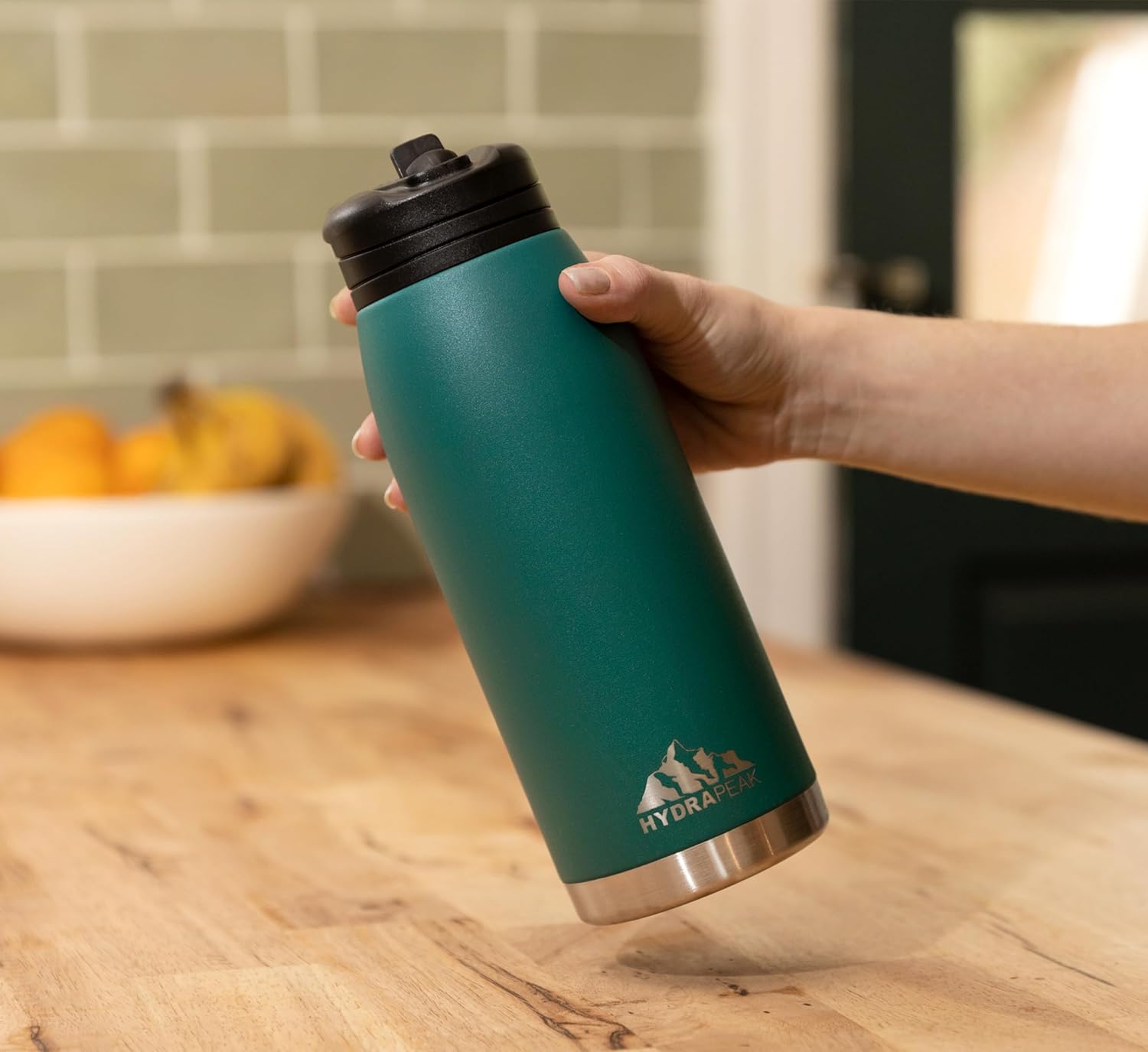Hydrapeak Flow – Botella de agua aislada de 32 onzas con tapa con popote, botella de agua, botella de agua de metal, botellas de agua aisladas de