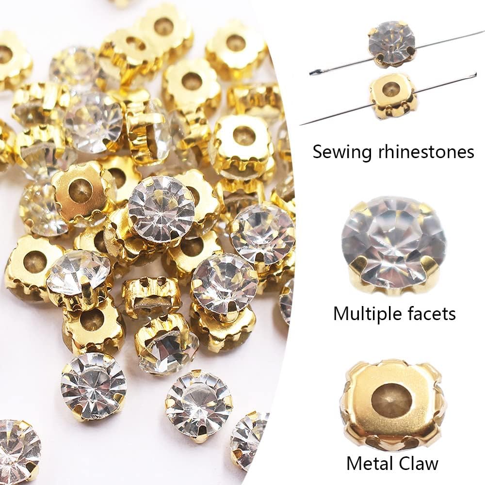 Diamantes de imitación de 0.118in a 0.394in, diamantes de imitación de garra dorada, piedras de cristal brillantes, accesorios de costura para ropa