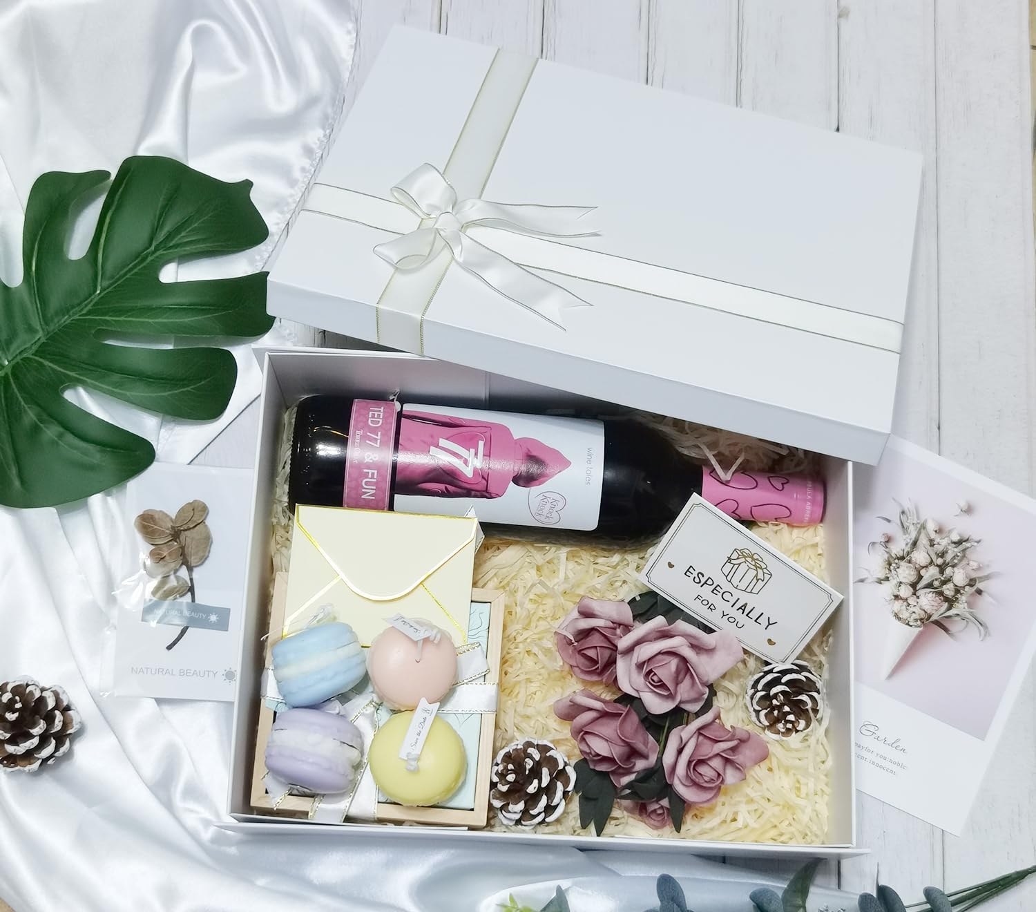 MYGOGOART Caja de regalo grande blanca de 13 x 10 x 5 pulgadas con tapa, lazo de cinta, relleno de papel de rafia triturado, tarjeta de felicitación
