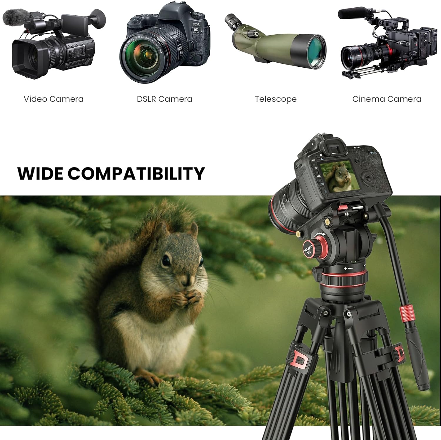 V12 Cabezal de fluido, base de 2.953 in, soporte de cabeza de líquido de trípode resistente para DSLR, cámara de video, videocámara, amortiguación