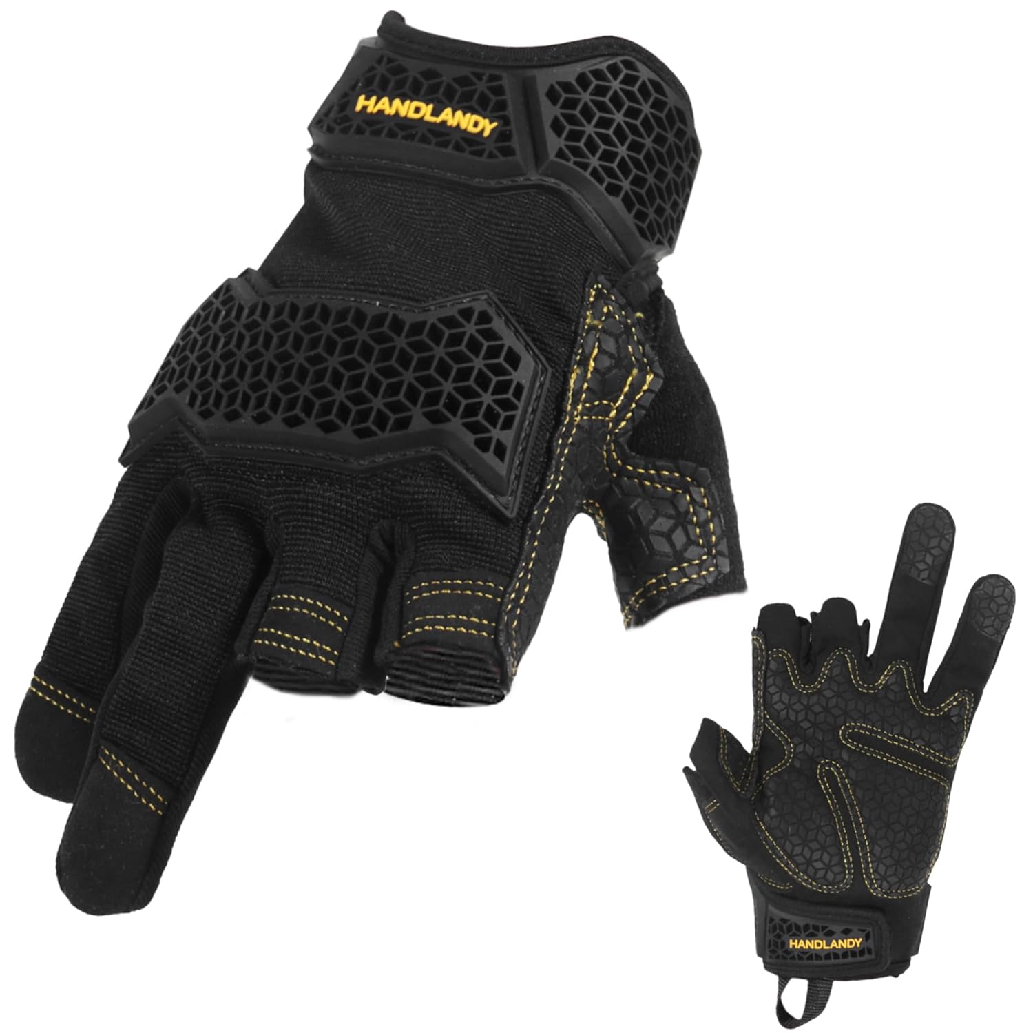 Guantes de trabajo de carpintero con palma para reducir impactos, guantes de trabajo acolchados de medio dedo con agarre de seguridad, protector de