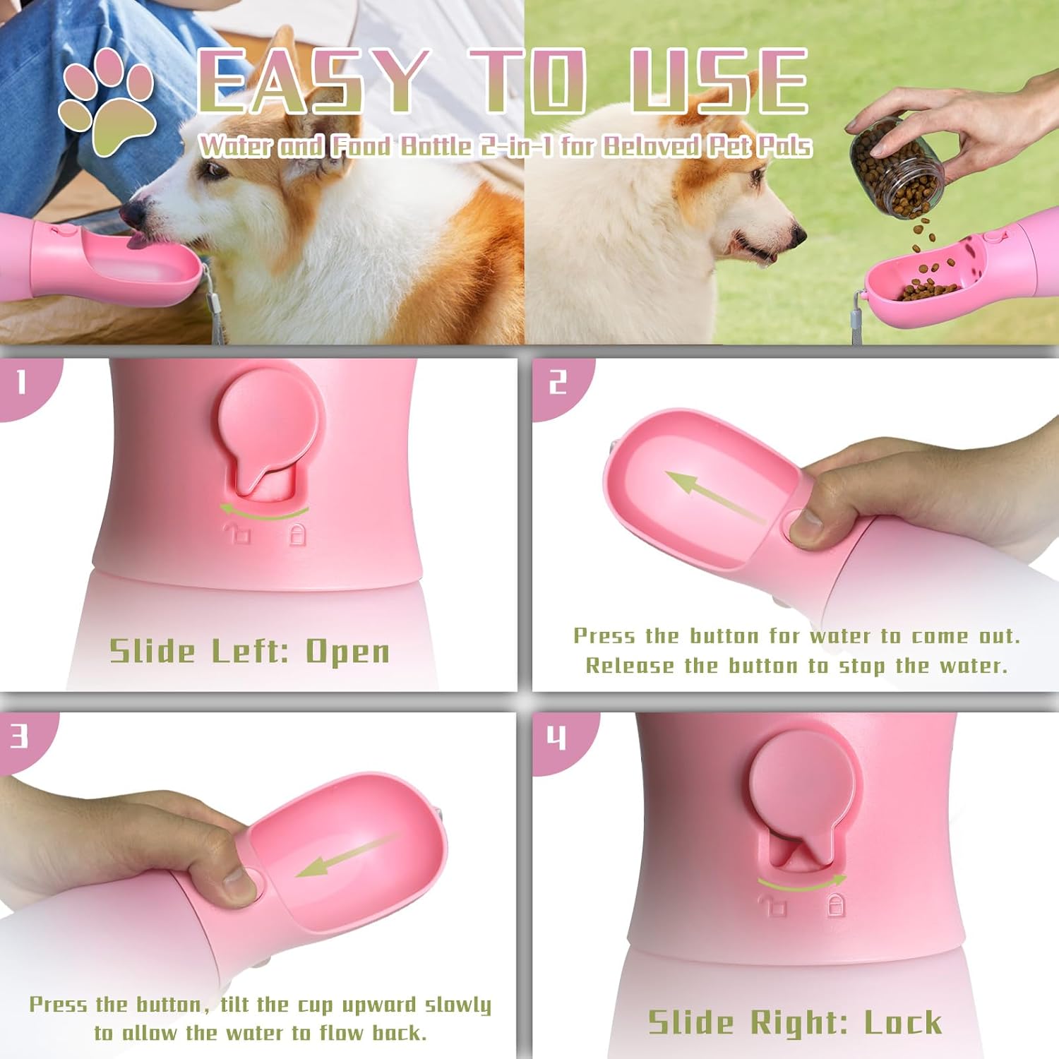 MITOCAPY Botella de agua portátil para perros, dispensador de agua para perros de gran capacidad de 19 onzas, a prueba de fugas, accesorios para