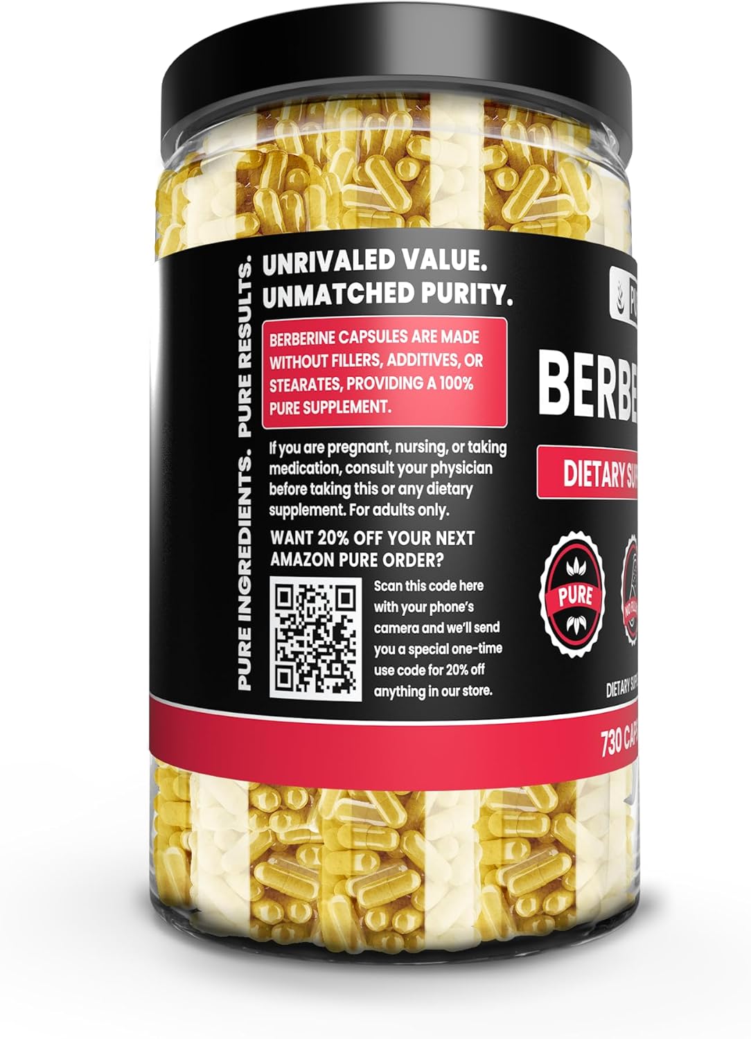 Pure Original Ingredients Berberina (730 cápsulas) sin magnesio o rellenos de arroz, siempre puro, verificado por laboratorio