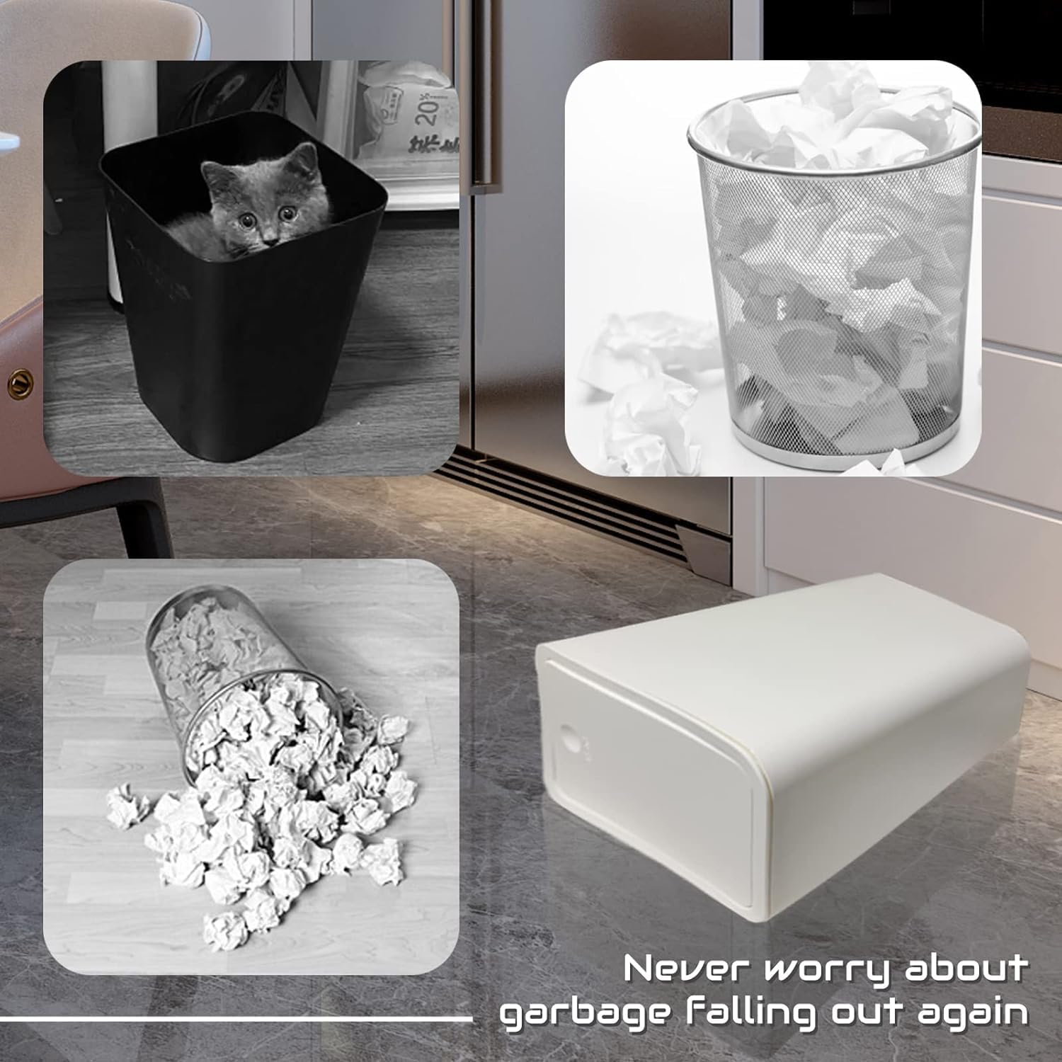 QPEY Basurero de baño con tapa, papelera de baño de 10 litros2.6 galones, cubo de basura pequeño de plástico para baño, cocina, dormitorio, oficina