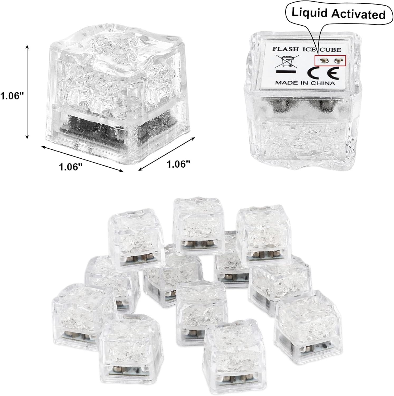 ZWFDC Cubos de hielo iluminados para bebidas, cubos de hielo LED con luces de color cambiantes, recuerdos de fiesta, paquete de 12 cubos de hielo