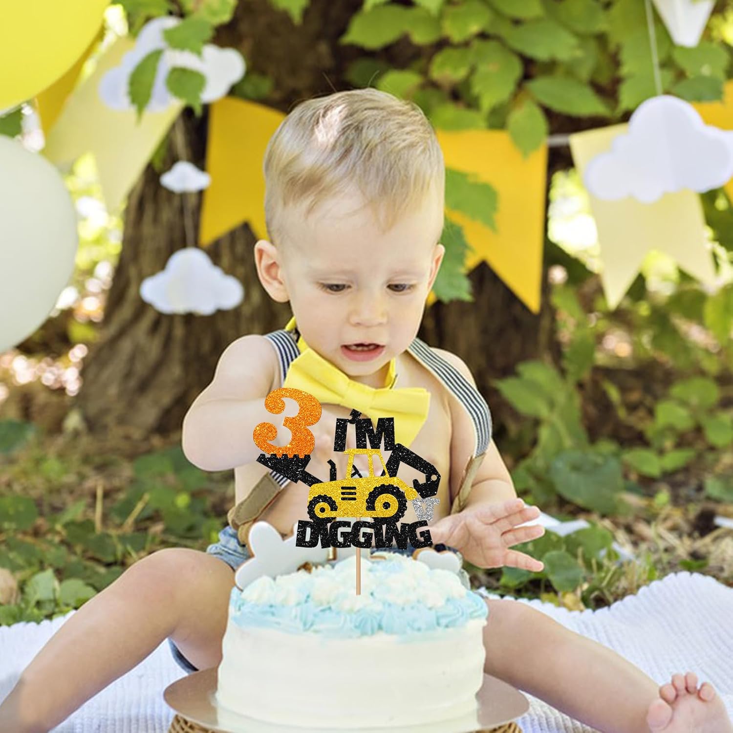 Decoración para tartas de tercer cumpleaños de construcción, excavadora, bulldozer, camión rodante, decoración de tercer cumpleaños para niños,