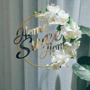 Home Sweet Home – Corona de aro floral de metal para puerta delantera, guirnalda redonda colgante de oro, decoración del hogar para ventana de pared Home Sweet Home – Corona de aro floral de metal para puerta delantera, guirnalda redonda colgante de oro, decoración del hogar para ventana de pared