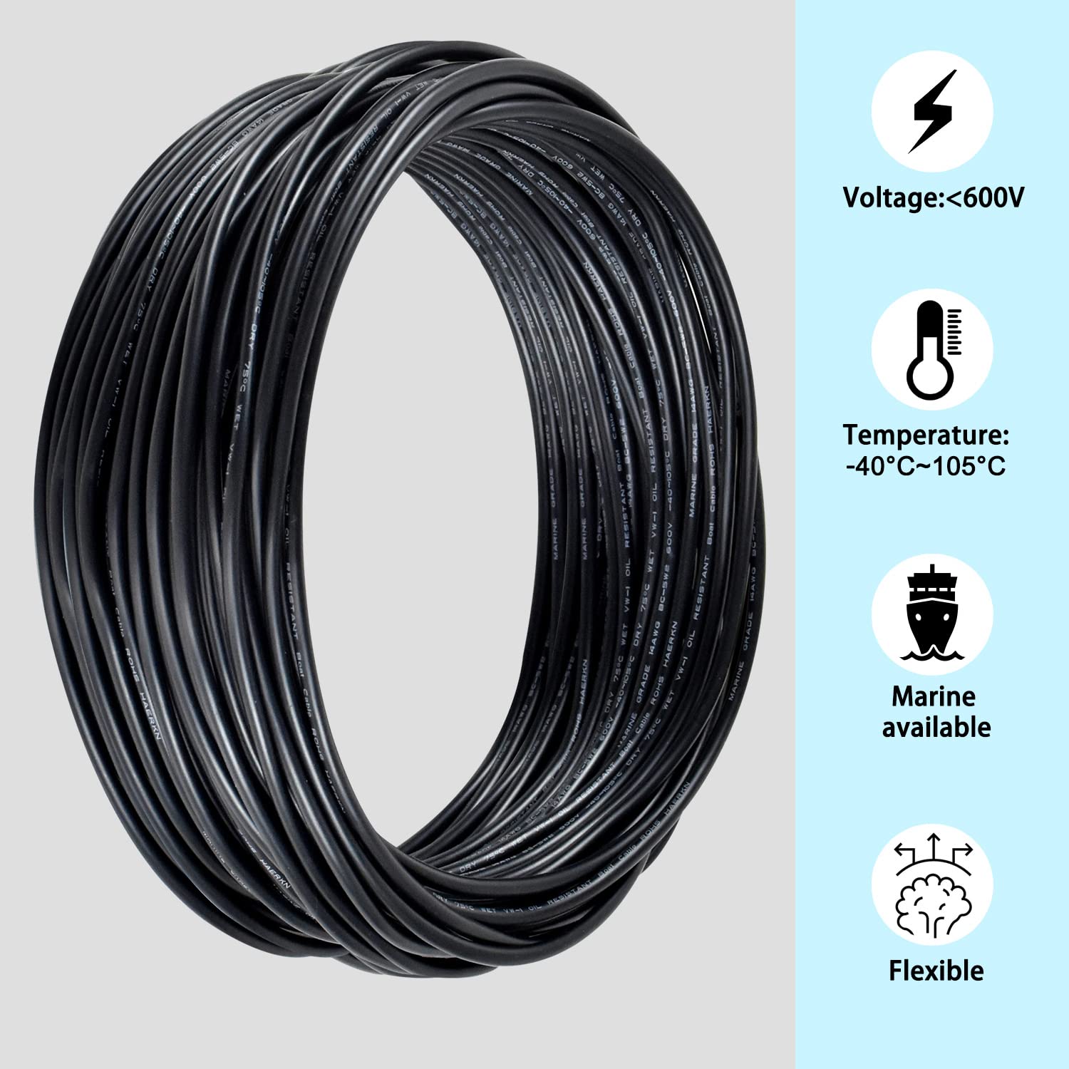 Matugajp Cable primario de cobre estañado de calibre 10, calibre 10, cable de cobre libre de oxígeno OFC estándar de 10 AWG, para lanchas marinas,