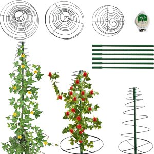 Decoroca Pea Garden Trellis – 20 pulgadas + 35 pulgadas + 50 pulgadas, 3 piezas de enrejado de metal elástico en espiral, estaca de soporte para Decoroca Pea Garden Trellis – 20 pulgadas + 35 pulgadas + 50 pulgadas, 3 piezas de enrejado de metal elástico en espiral, estaca de soporte para