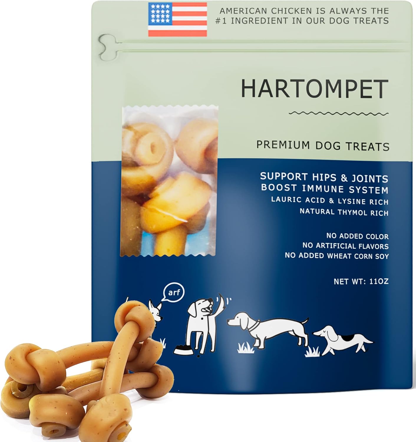 Golosinas de entrenamiento para perros sin cuero crudo, mantequilla de maní sin granos, nudos de 6.5 pulgadas para perros medianos y grandes, apoya