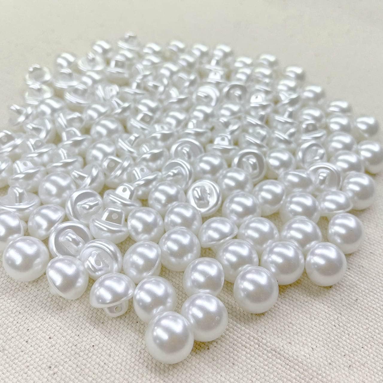 100 botones redondos blancos de perlas de resina de 0.551 in con forma de hongo con agujero para coser ropa, vestido, suéter, manualidades,