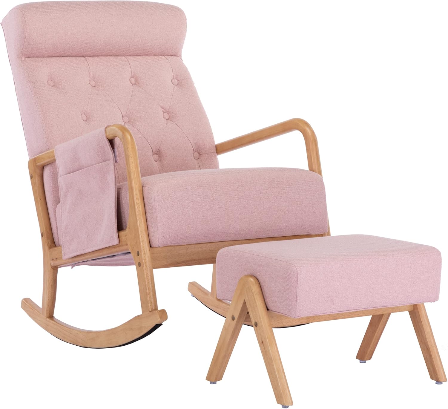 Mecedora para guardería con otomana, moderna silla mecedora de tela tapizada con cojín acolchado grueso, respaldo alto, silla mecedora para sala de