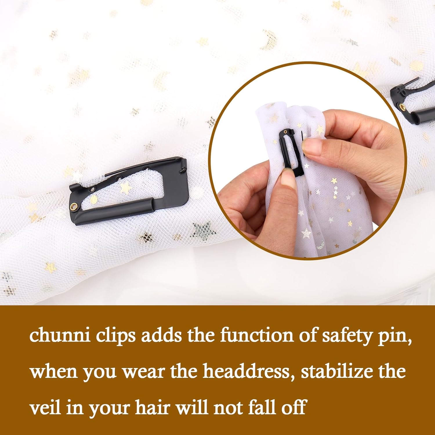 Vodolo Clips Chunni con pasadores de seguridad, 8 unidades de fuerte agarre Chunni Dupatta clips de ajuste indios para mujer, color negro