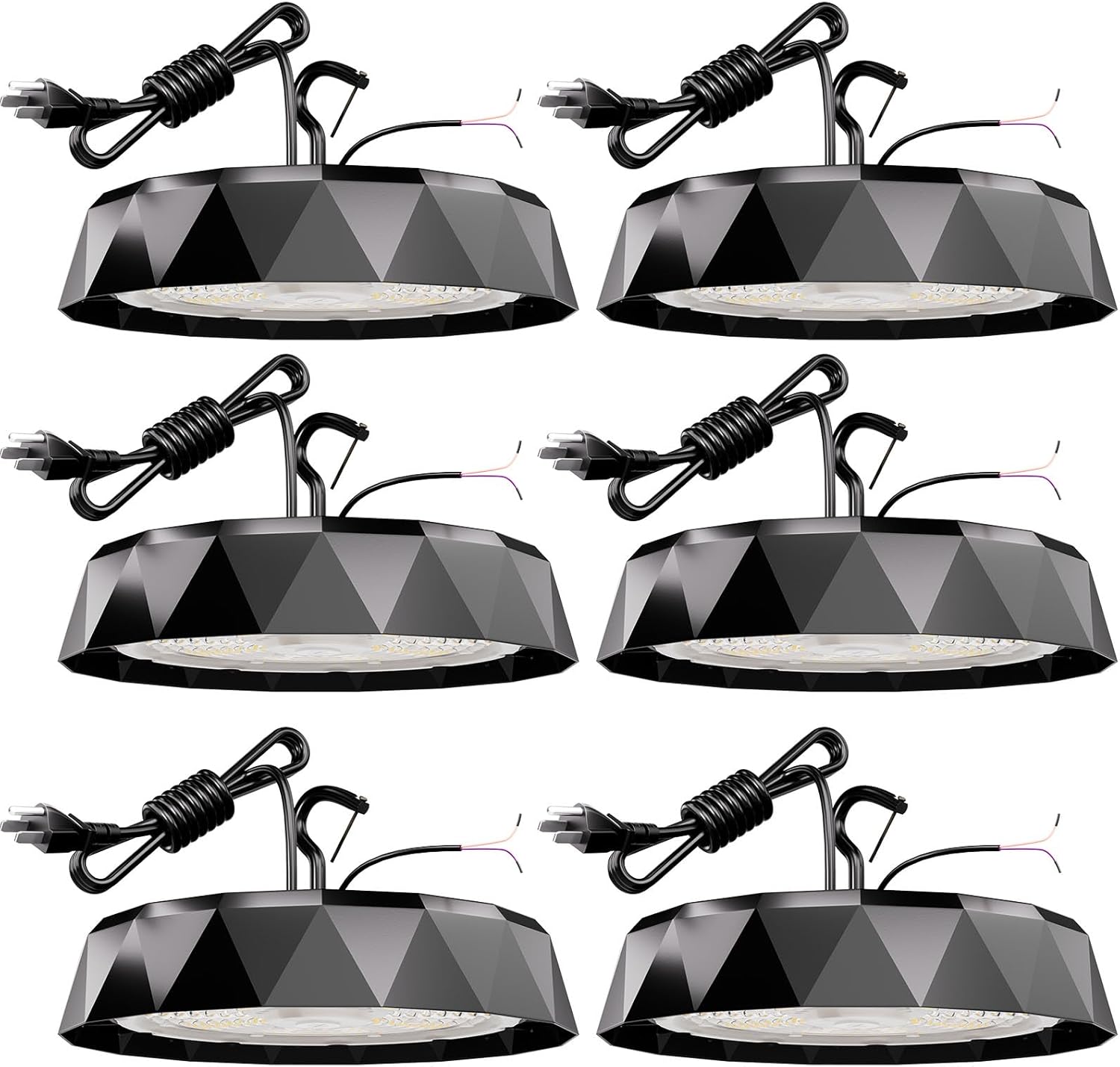 Paquete de 6 luces LED UFO de alta bahía de 150 W, 24000 lm (650 W MHHPS Eqv.) 5000 K luces LED de alta bahía con enchufe de EE. UU., 0-10 V