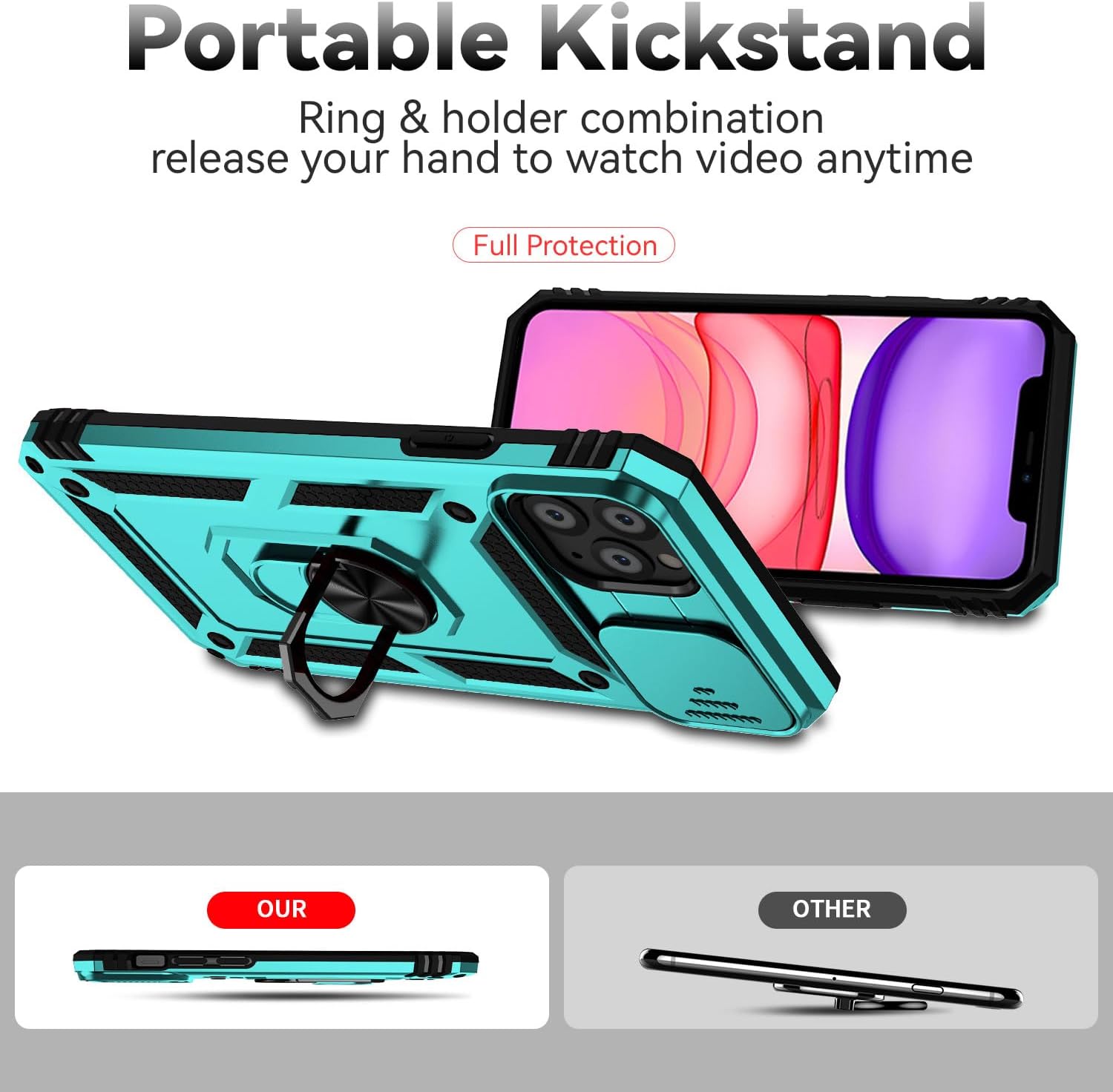 Funda para iPhone 11 Pro con cubierta para lente de cámara, protector de pantalla HD, doble capa de protección contra caídas de grado militar,