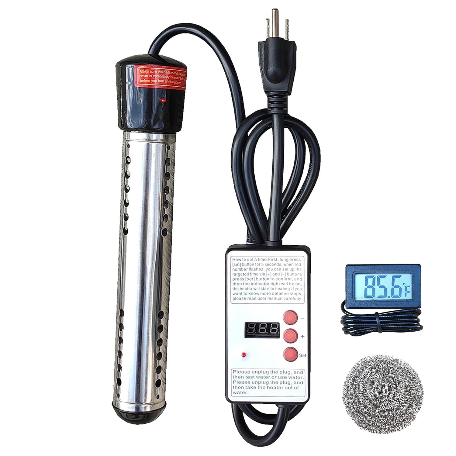 Calentador de agua de inmersión para bañera, calentador de cubo con apagado automático temporizado, calentador de agua sumergible eléctrico portátil