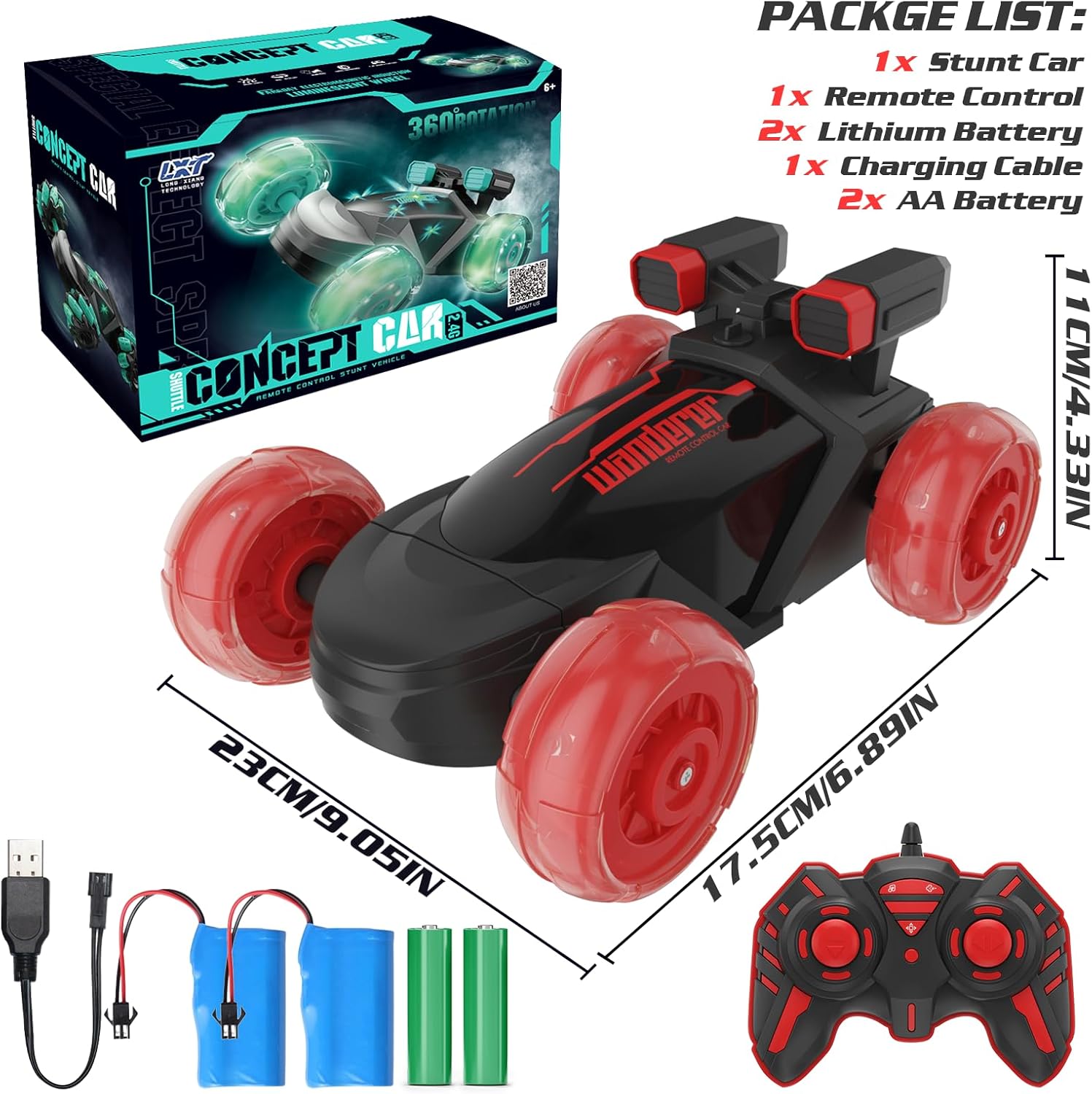 STAVOZE Último modelo Auto de control remoto, autos RC con neumáticos electromagnéticos iluminados, auto de acrobacias RC giratorio de 360 con
