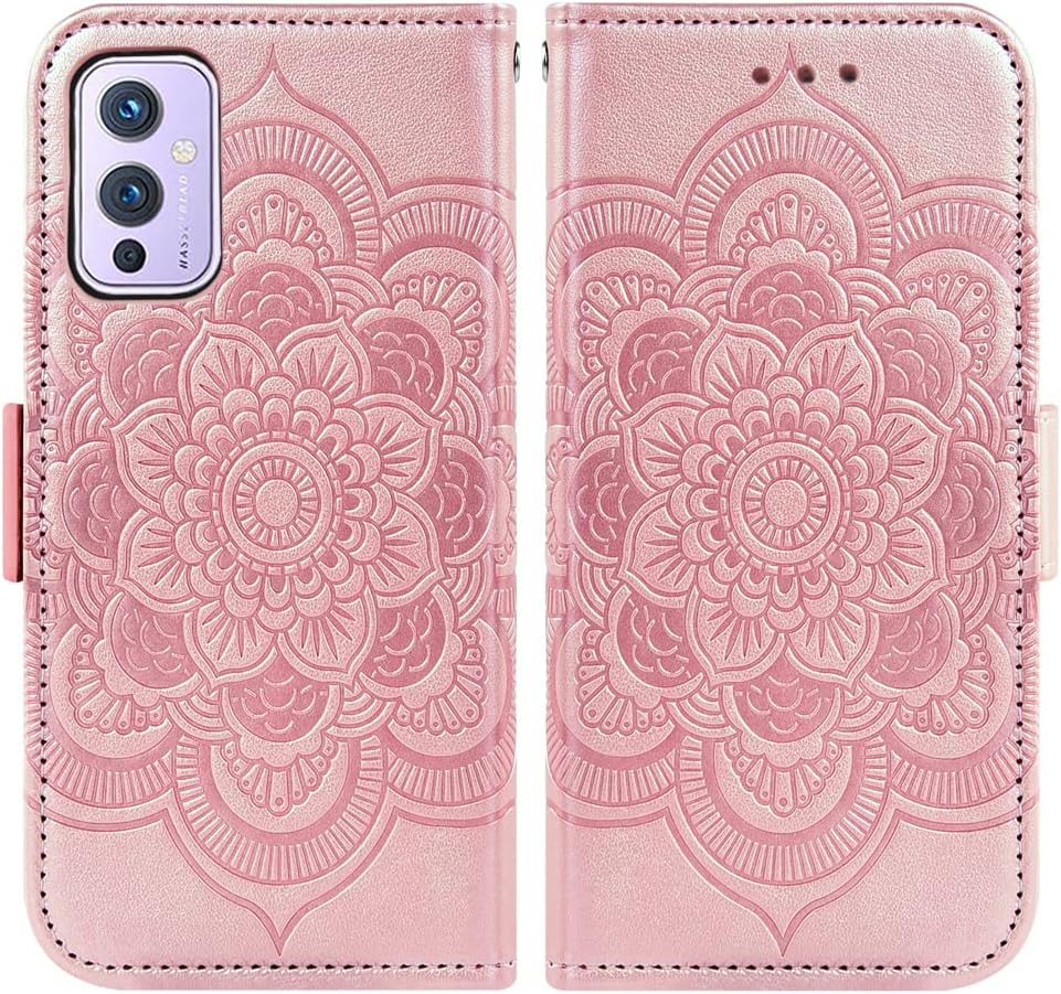 Funda compatible con OnePlus 9 OnePlus9 5G y protector de pantalla de vidrio templado, funda abatible para tarjetas de crédito, fundas para teléfono