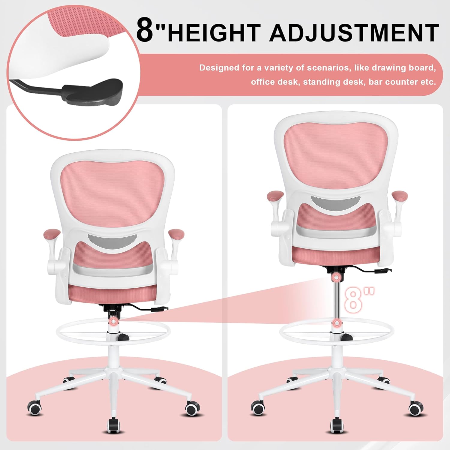 Misolant Silla de dibujo, silla de oficina alta para escritorio de pie, silla de oficina alta con altura ajustable y reposapiés, silla de dibujo de