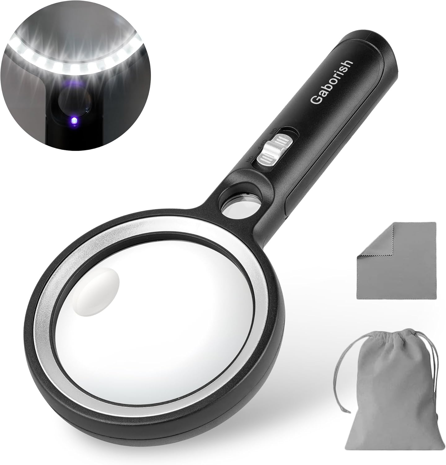 Lupa con 30 luces LED, 10 x 20 x 45 X, lupa iluminada de mano con 1 luz UV para lectura, inspección, monedas, joyas, lupa de luz de exploración