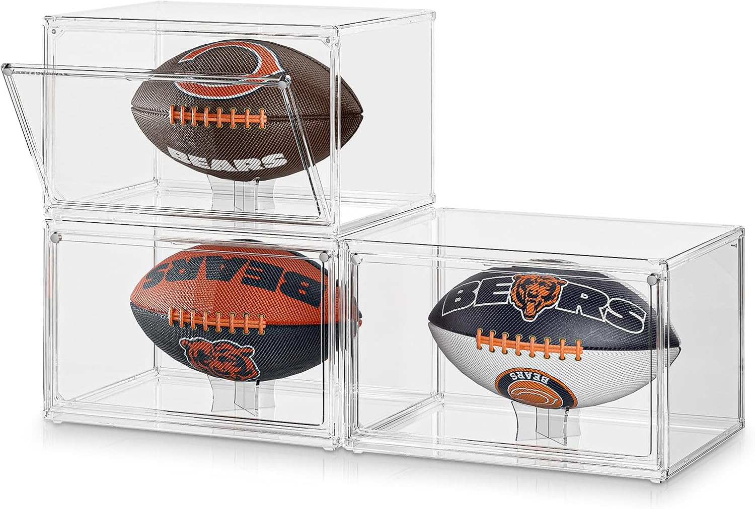 MSHOMELY Estuche de exhibición de fútbol, 3 paquetes de vitrina de fútbol de tamaño completo con puerta magnética y protección UV, caja de