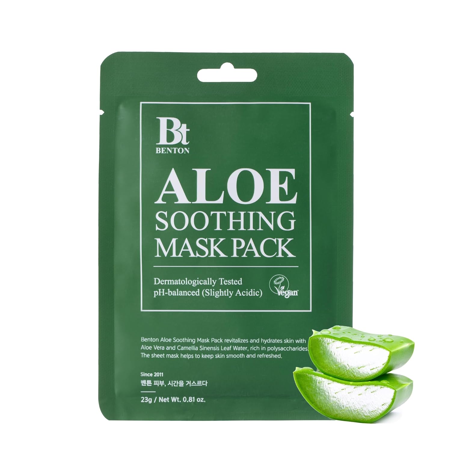 BENTON Paquete de 10 mascarillas calmantes de aloe de 0.81 oz, 10 unidades (8.11 oz_nuevo)  Aloe y hoja de té verde contiene agua hidratante y