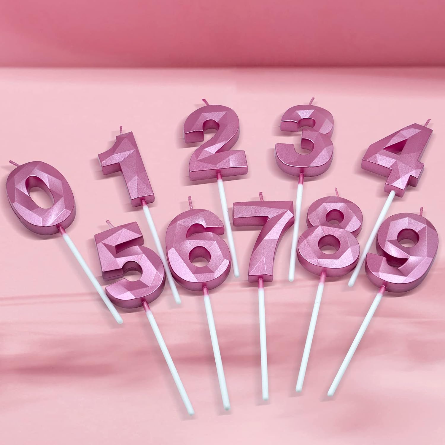 Velas de cumpleaños de 40 para pastel, color rosa, número 40, 3D, forma de diamante, decoración de cumpleaños, suministros de fiesta para mujeres u