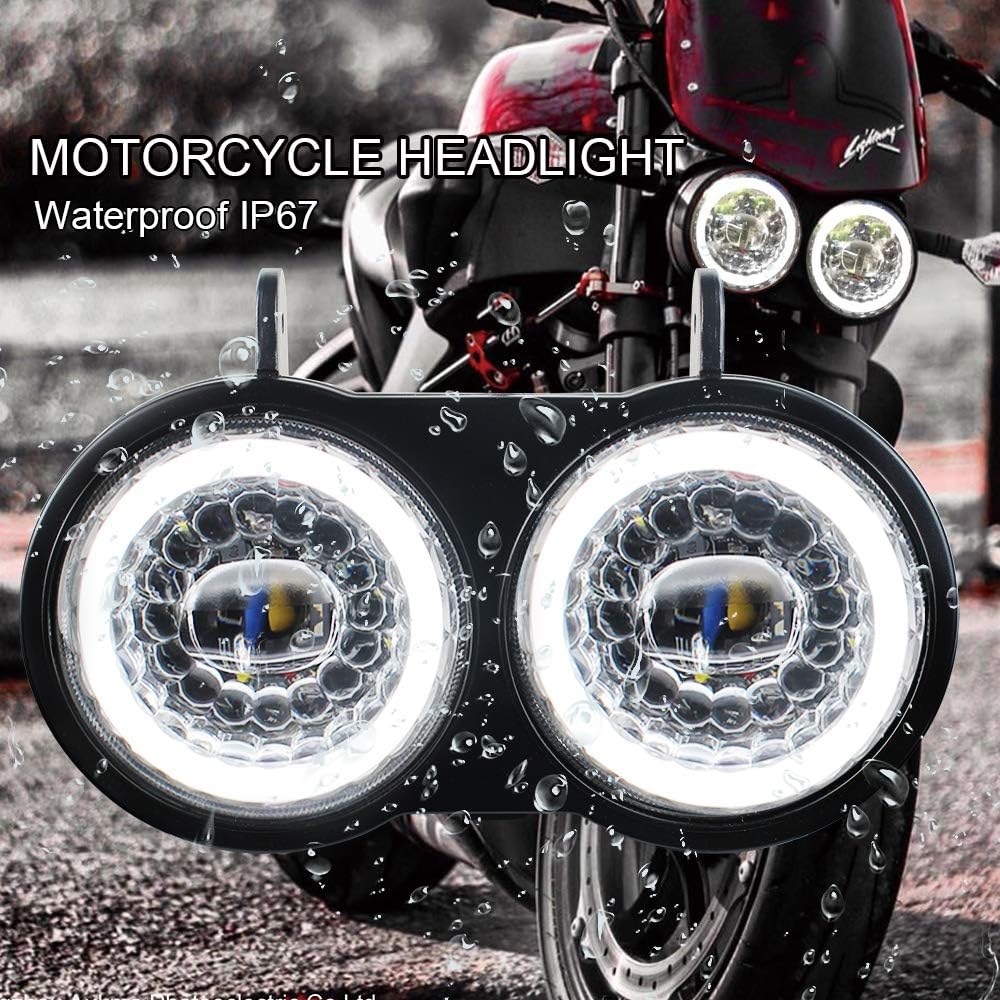 KUQIQI Buell XB – Proyector de faros delanteros LED para motocicleta, luces duales con halo blanco DRL, apto para Buell xb Modelo 2003 2004 2005