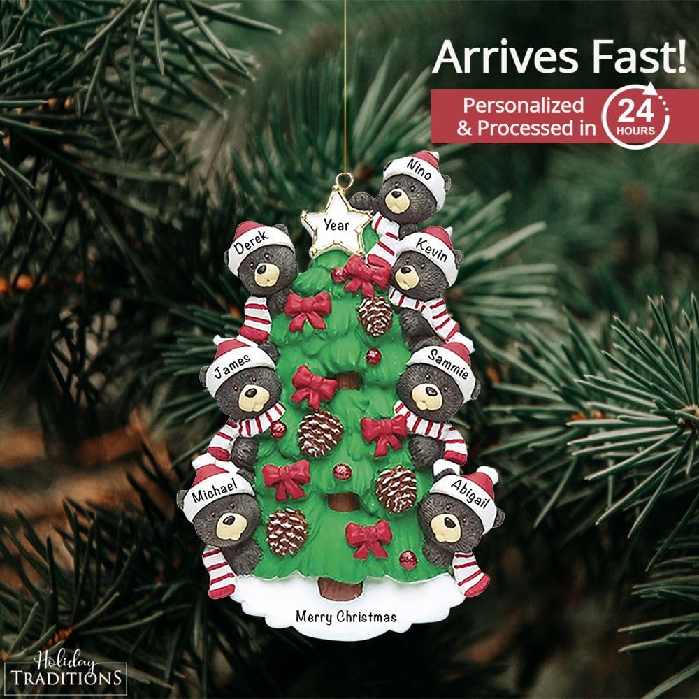 Adornos personalizados de oso de peluche de Navidad, familia de 7 integrantes, personalizables, listos en 24 horas, adorno para árbol de Navidad con