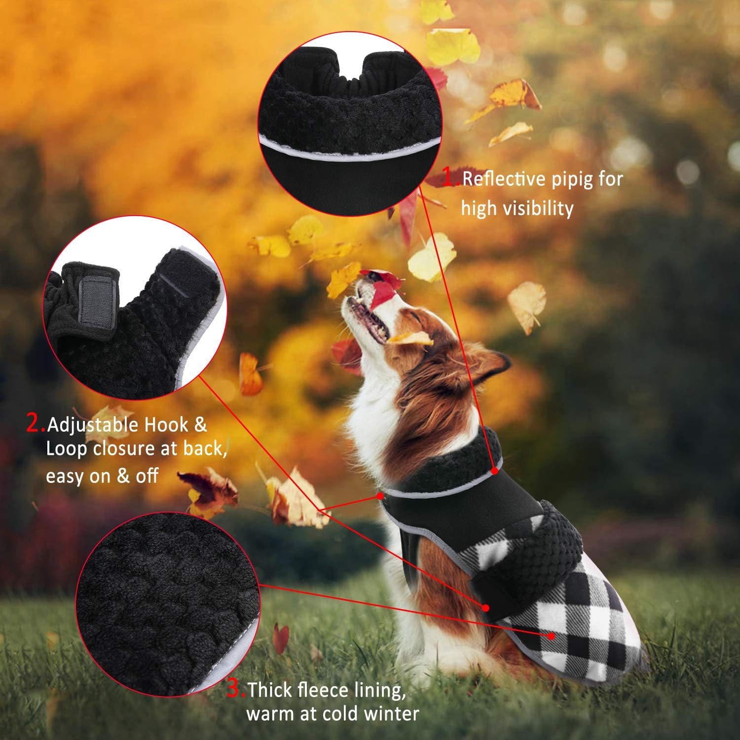 Abrigo para perro Kuoser de invierno, de estilo británico a cuadros, con forro polar, prenda cálida para Navidad, chaqueta para perro para el frío,