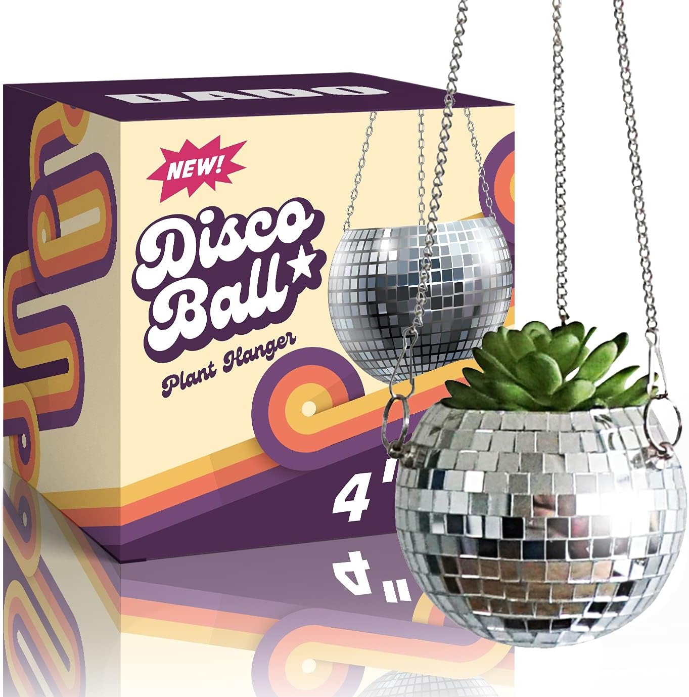 DADO Maceta de bola de discoteca de 4 pulgadas, maceta de discoteca para plantas de interior, colgador de plantas de bola de discoteca, macetas